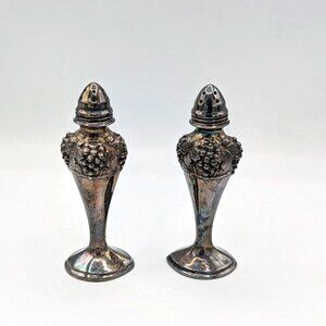 Vintage Viking Salt and Pepper Shaker Silver Plated Lead with Grape Vines 5"